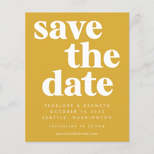 Budget Simple Bold Yellow Save the Date Kaart (Voorkant)