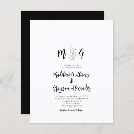 Budget Simple Botanical Script Monogram Weddenscha (Voorkant / Achterkant)