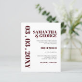 Budget Simple Burgundy Moderne Wedding Invitation (Staand voorkant)