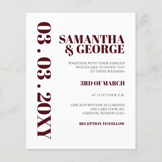 Budget Simple Burgundy Moderne Wedding Invitation (Voorkant)