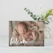Budget Simple Calligraphy Baby Three Photo Birth Aankondiging (Staand voorkant)
