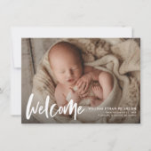 Budget Simple Calligraphy Baby Three Photo Birth Aankondiging (Voorkant)