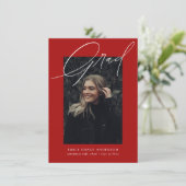 Budget Simple Calligraphy Three Photo Afstuderen Aankondiging (Staand voorkant)