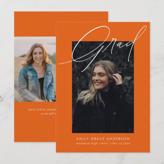 Budget Simple Calligraphy Three Photo Afstuderen Aankondiging (Voorkant / Achterkant)