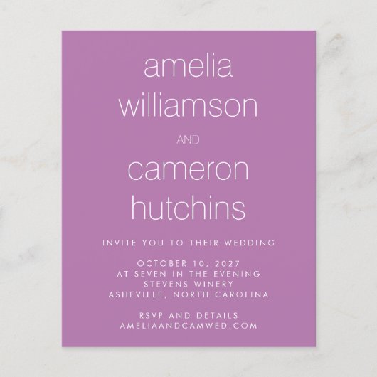 Budget Simple Chic Paars Wedding Invite (Voorkant)