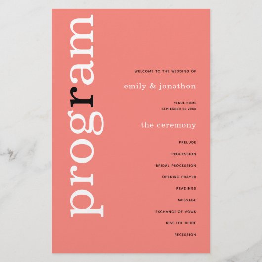 BUDGET Simple Coral Roos Pink Text Weddenprogramma (Voorkant)