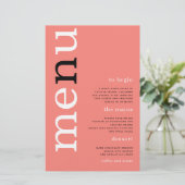 BUDGET Simple Coral Roos Typography Weddenemenu (Staand voorkant)