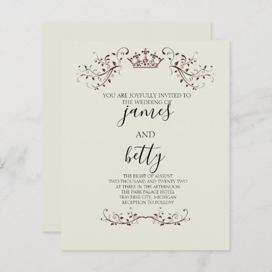 Budget Simple Crown Minimalist Wedding Flyer (Voorkant / Achterkant)