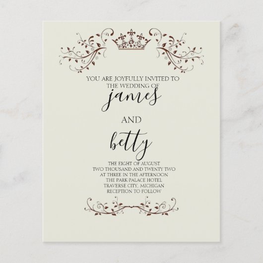Budget Simple Crown Minimalist Wedding Flyer (Voorkant)