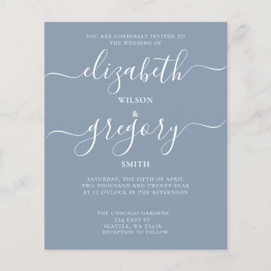 Budget Simple Dusty Blue Modern Wedding Invitation (Voorkant)
