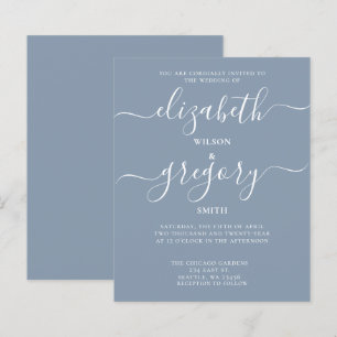 Budget Simple Dusty Blue Modern Wedding Invitation