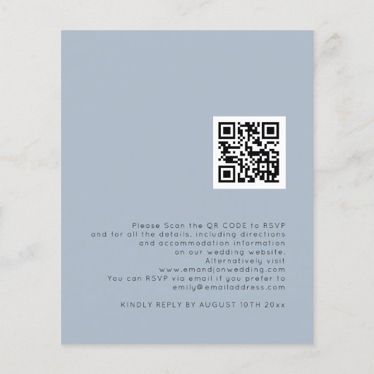 Budget Simple Dusty Blue QR Code Weduwen Uitnodige (Achterkant)