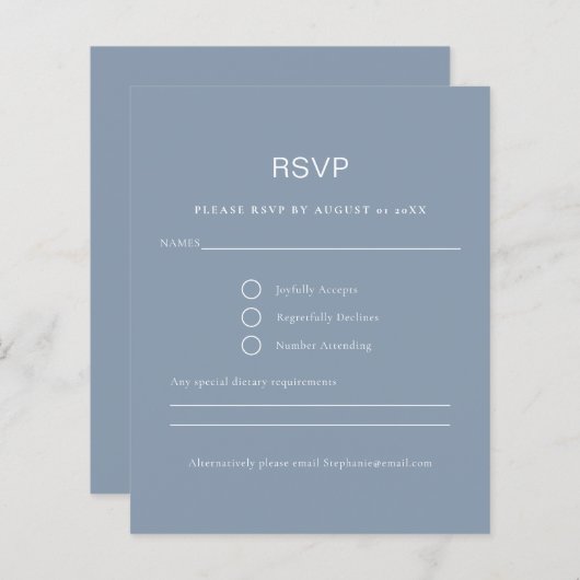Budget Simple Dusty Blue RSVP-kaart (Voorkant / Achterkant)