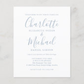 Budget Simple Dusty Blue Script Weddenschap Invita (Voorkant)
