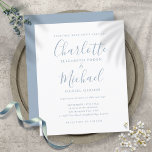Budget Simple Dusty Blue Script Weddenschap Invita<br><div class="desc">Deze elegante budgetvriendelijke uitnodiging voor een blauwe bruiloft met handtekeningen,  kan worden gepersonaliseerd met uw informatie in het teken van het schrift. Ontworpen door: Thisnotme©</div>