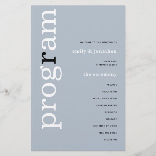 BUDGET Simple Dusty Blue Text Weddenprogramma (Voorkant)