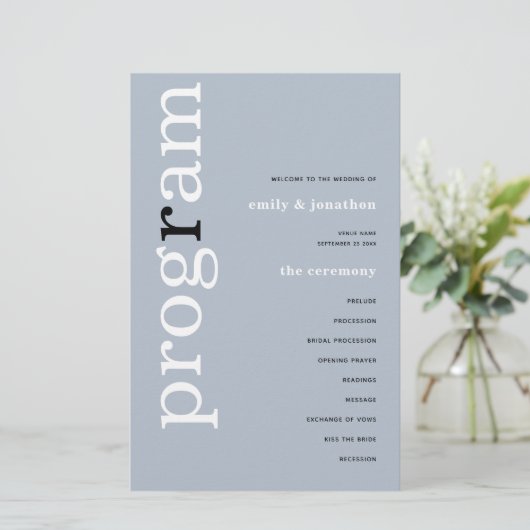 BUDGET Simple Dusty Blue Text Weddenprogramma (Staand voorkant)