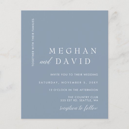 Budget Simple Dusty Blue Wedding Invitation (Voorkant)