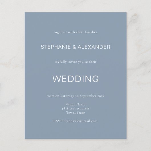 Budget Simple Dusty Blue Wedding Invitation (Voorkant)