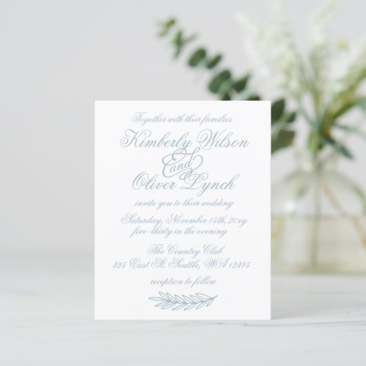 Budget Simple Dusty Blue Wedding Invitation (Staand voorkant)