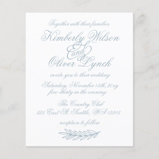 Budget Simple Dusty Blue Wedding Invitation (Voorkant)