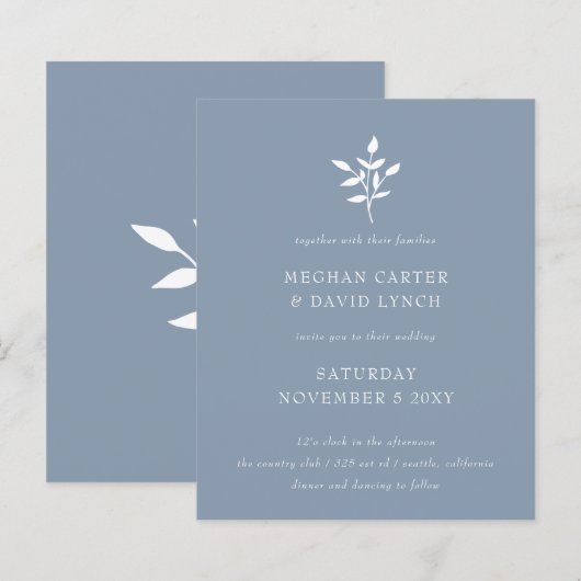 Budget Simple Dusty Blue Wedding Invitation (Voorkant / Achterkant)