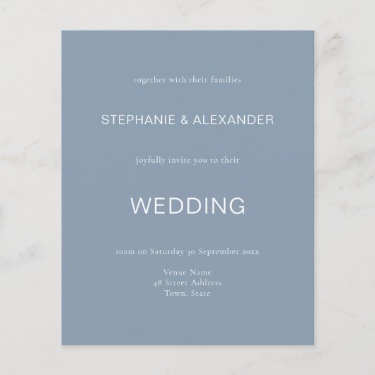 Budget Simple Dusty Blue Wedding QR Code nodigt ui (Voorkant)