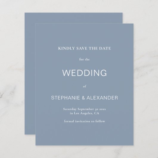 Budget Simple Dusty Blue Wedding Save the Date (Voorkant / Achterkant)