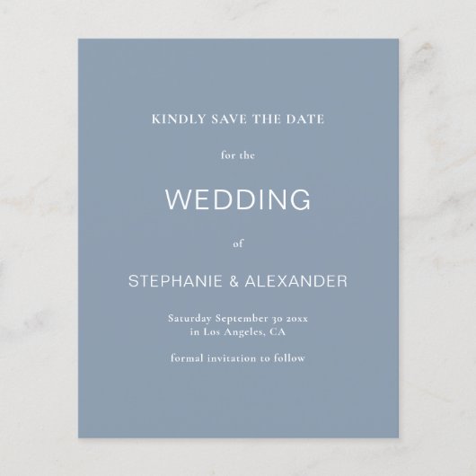 Budget Simple Dusty Blue Wedding Save the Date (Voorkant)