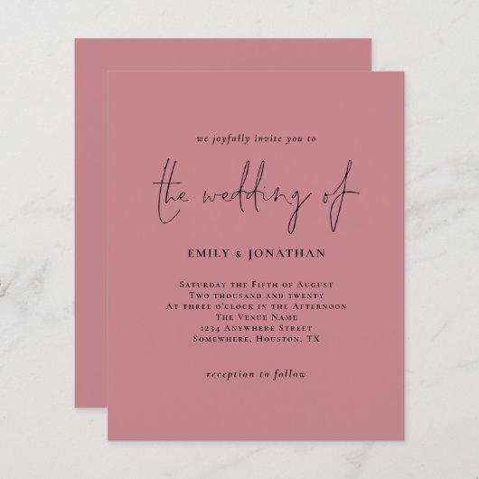 Budget Simple Dusty Roos Pink Weddenschap (Voorkant / Achterkant)