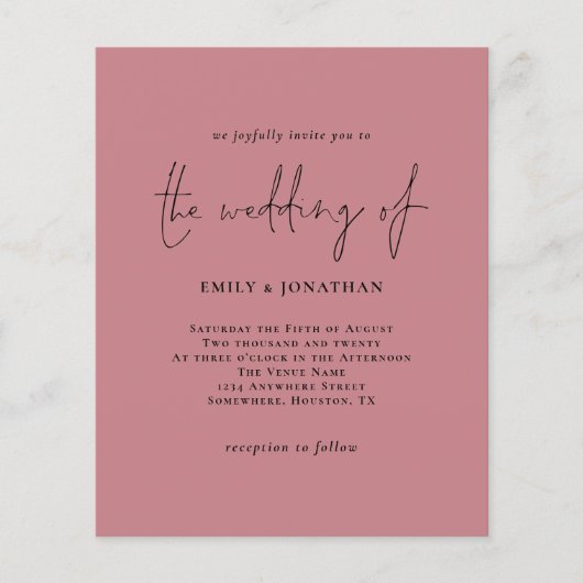 Budget Simple Dusty Roos Pink Weddenschap (Voorkant)