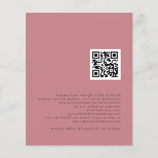 Budget Simple Dusty Roos QR Code Wedding Uitnodige (Achterkant)