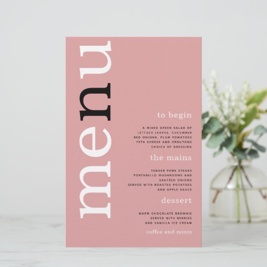 BUDGET Simple Dusty Roos Typography WeddenMenu (Staand voorkant)