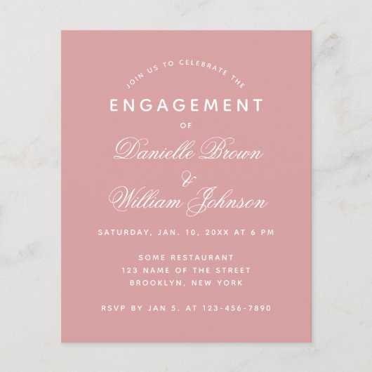 Budget Simple Dusty Roos Verloving Invitation (Voorkant)
