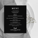 Budget Simple Elegant Black Weduwmenu Flyer<br><div class="desc">Een zwart dinermenu kenmerkt uw menu in het witte hoofdletterteken. Ideaal voor een moderne huwelijksreceptie, huwelijksrepetities, verjaardagsfeestjes of speciale evenementen met een diner op tafel. Een uitstekende prijs-kwaliteitverhouding, afgedrukt op ongestreken wit papier met een gewicht van 80 lb, met een dikte van 4, 5 x 5, 6 inch, maar u...</div>