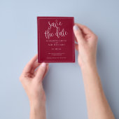 Budget Simple Elegant Burgundy Red Save the Date Flyer (Hand)