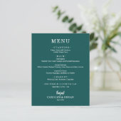 Budget Simple Elegant Dark Blauwgroen WeddenMenu (Staand voorkant)