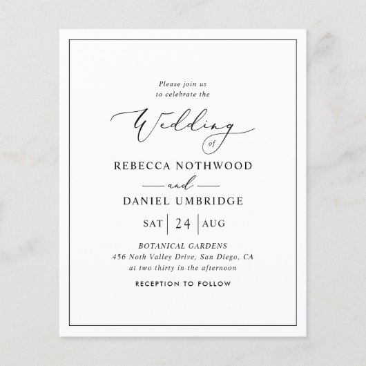 Budget Simple Elegant Moderne Wedding Invitation (Voorkant)