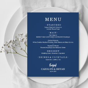 Budget Simple Elegant Navy Blue Wedding Menu