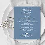 Budget Simple Elegant Slate Blue Wedding Menu<br><div class="desc">Een kleine betaalbare, hoogwaardige papieren leisteen blauw diner met je keuzen op het gebied van eten in het chic white lettering is perfect voor een moderne trouwreceptie, een huwelijksrepetitie diner, een verjaardagsfeest of een speciale gebeurtenis met een sit-down diner. *Maatstaven 4, 5 x 5, 6 inch (of kiezen uit twee...</div>