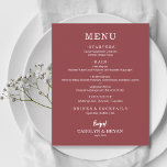 Budget Simple Elegant Terracotta Roos Wedding Menu<br><div class="desc">Een betaalbare, voordelige papieren terracotta roos-etenmenukaart met je keuzen op het gebied van eten in witte hoofdletters is perfect voor een moderne huwelijksreceptie, huwelijksrepetitie, verjaardagsfeest, of een speciaal evenement met een sit-down diner. Meet 4, 5 x 5, 6 inch (of kies uit twee andere maten) gedrukt op 110 lb. gewichtspapier....</div>