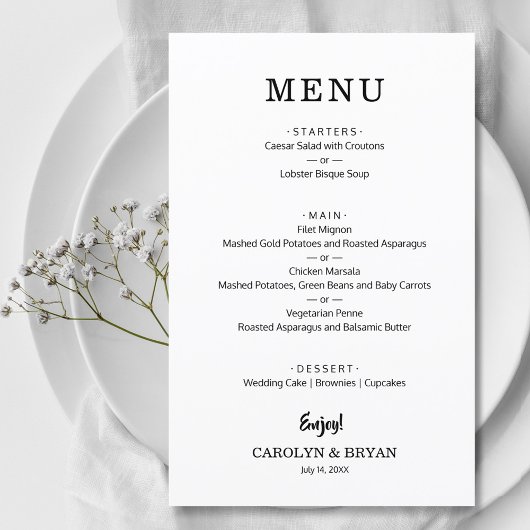 Budget Simple Elegant Weddenrenmenu
