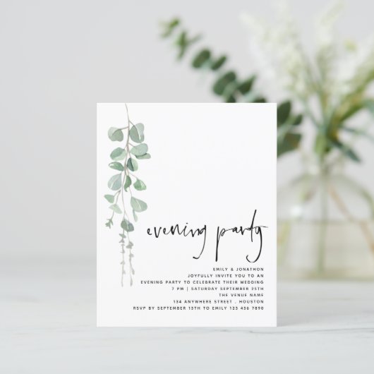 Budget Simple Eucalyptus Wedding Evening Party (Staand voorkant)