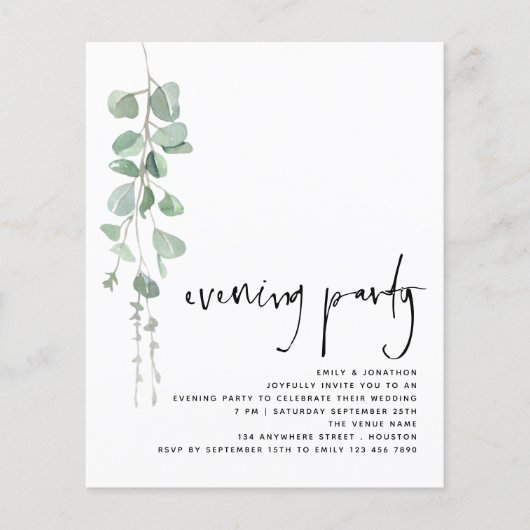 Budget Simple Eucalyptus Wedding Evening Party (Voorkant)