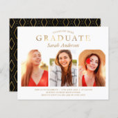 Budget Simple Gold 3 Photo Afstuderen Invitation (Voorkant / Achterkant)