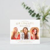 Budget Simple Gold 3 Photo Afstuderen Invitation (Staand voorkant)