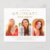 Budget Simple Gold 3 Photo Afstuderen Invitation (Voorkant)