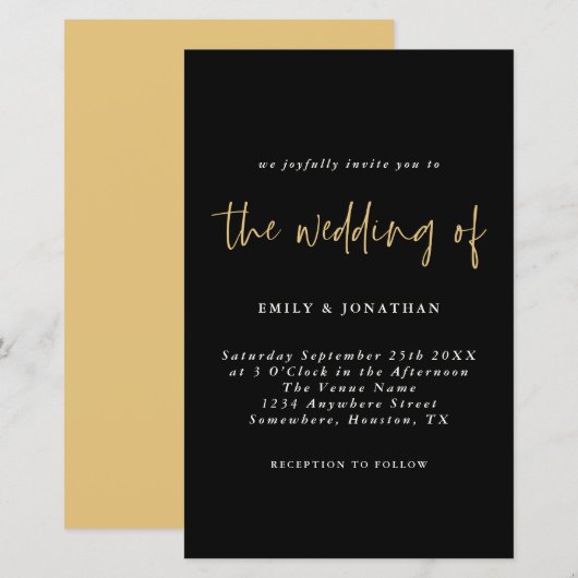 Budget Simple Gold Black Weduwen Uitnodiging (Voorkant / Achterkant)