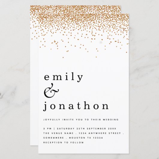 Budget Simple Gold Glitter Weduwen Uitnodiging (Voorkant / Achterkant)