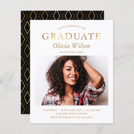 Budget Simple Gold Photo Graduation Invitations (Voorkant / Achterkant)